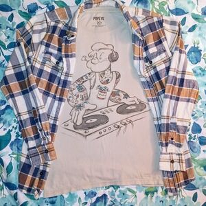 Kids Plaid Button Down and Popeye T-shirt Set